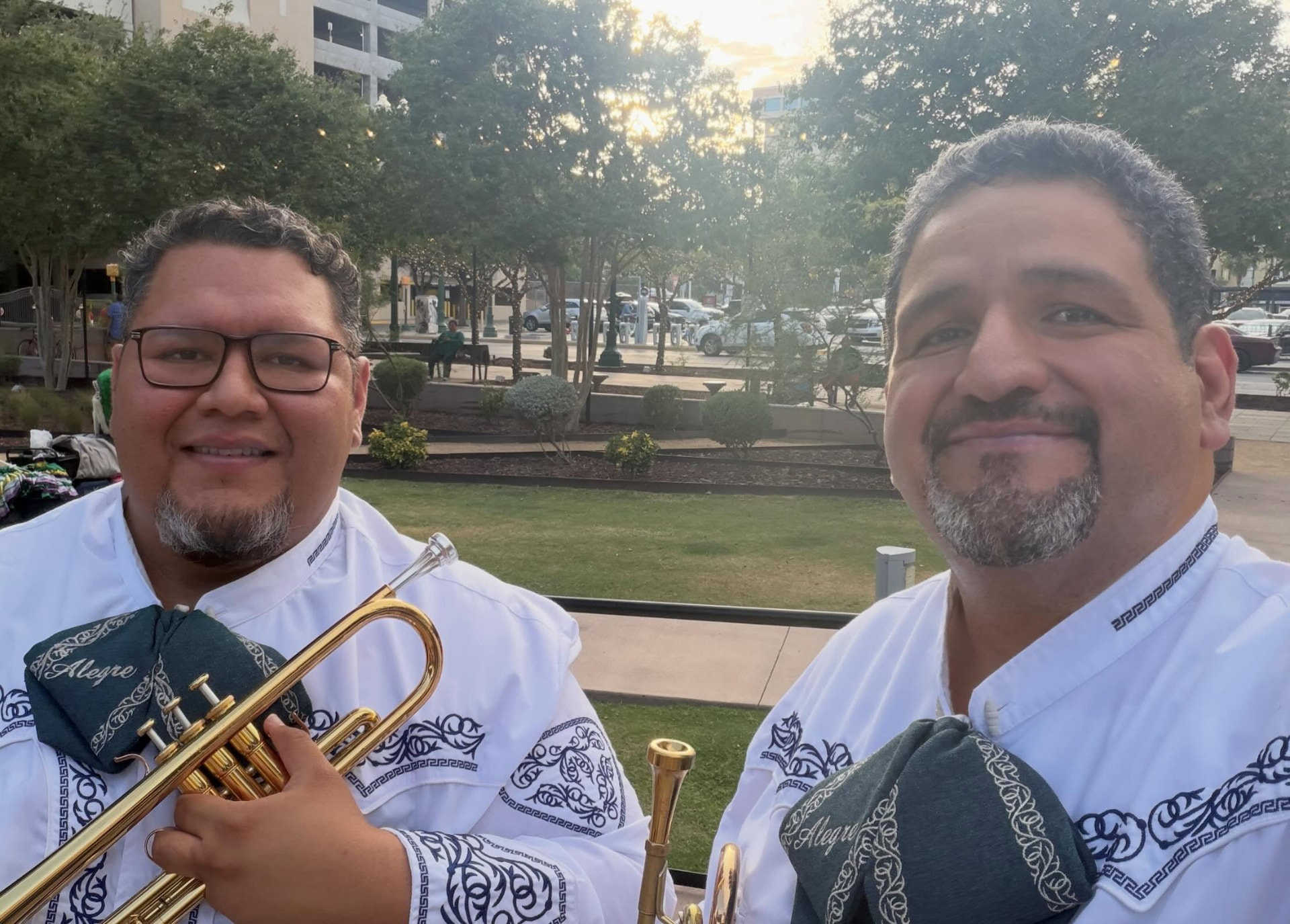 Mariachi Alegre trumpet players before a performance
